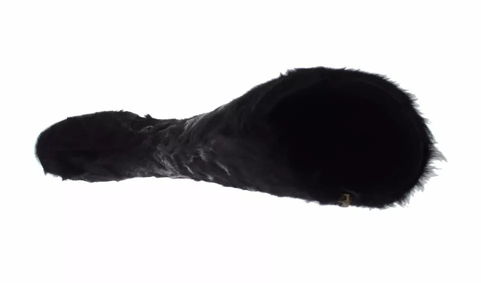 Dolce & Gabbana Schwarze Xiangao Lammfell Lederstiefel Schuhe
