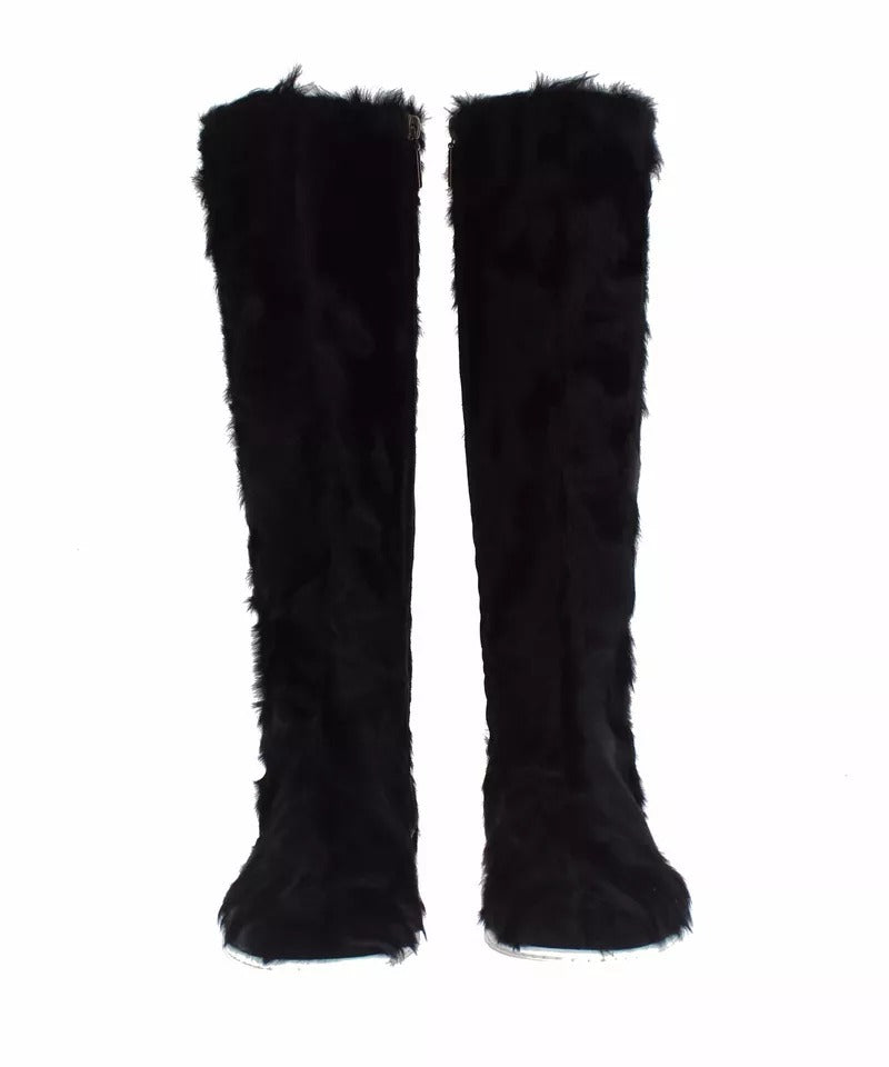 Dolce & Gabbana Schwarze Xiangao Lammfell Lederstiefel Schuhe