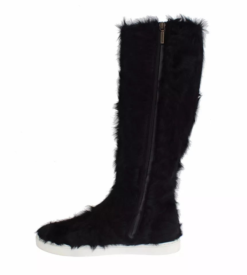 Dolce & Gabbana Schwarze Xiangao Lammfell Lederstiefel Schuhe