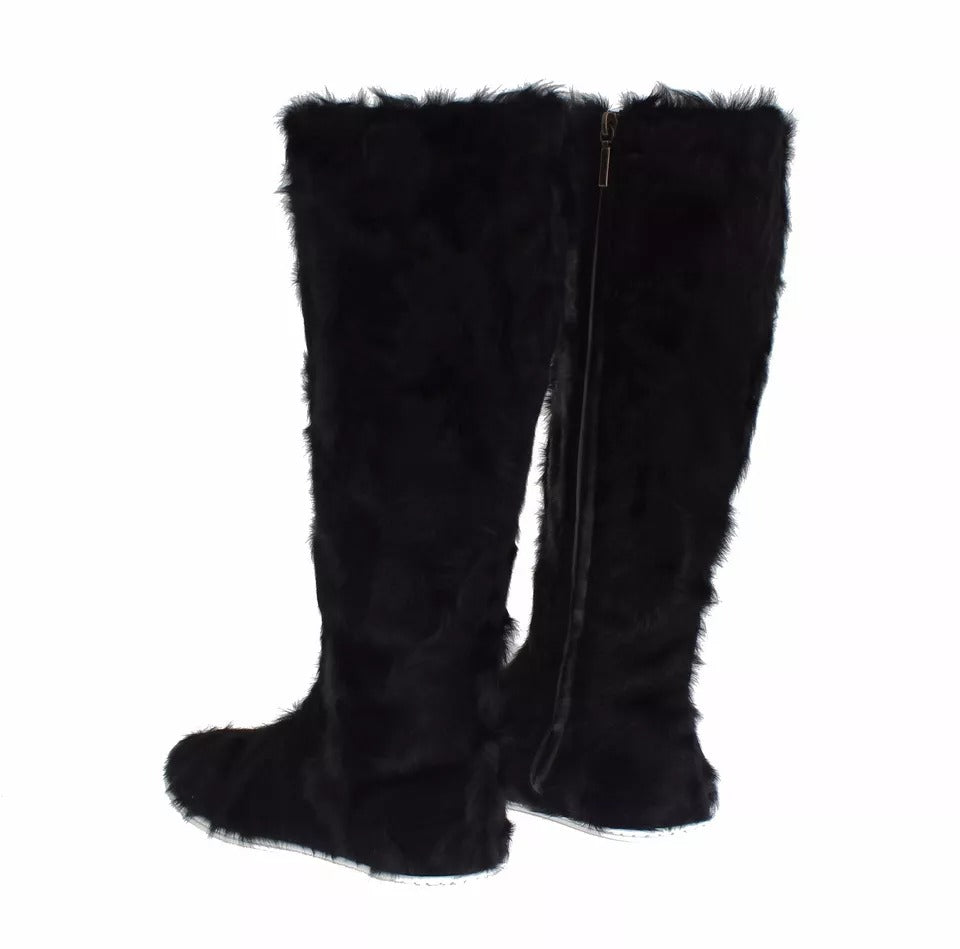 Dolce & Gabbana Schwarze Xiangao Lammfell Lederstiefel Schuhe