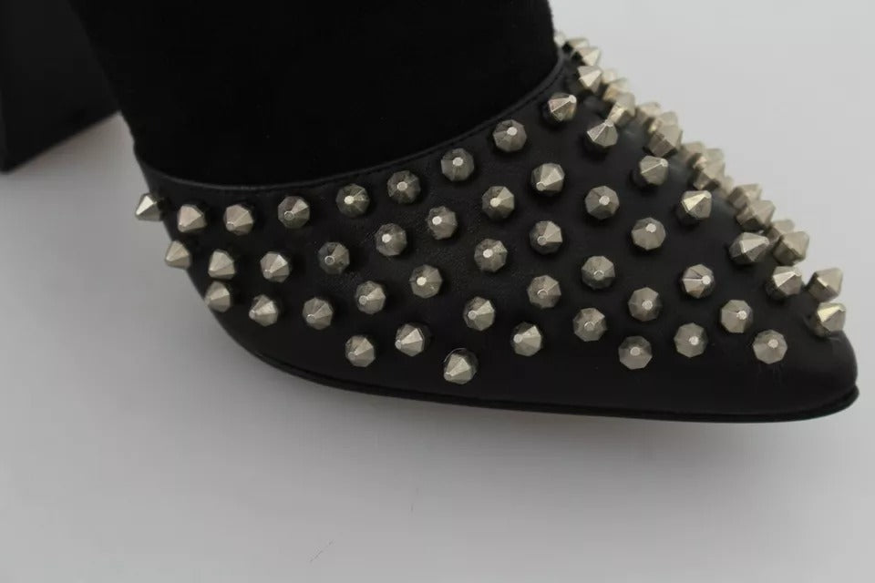 Philipp Plein Schwarze Wildleder-Absatzstiefeletten mit Nieten