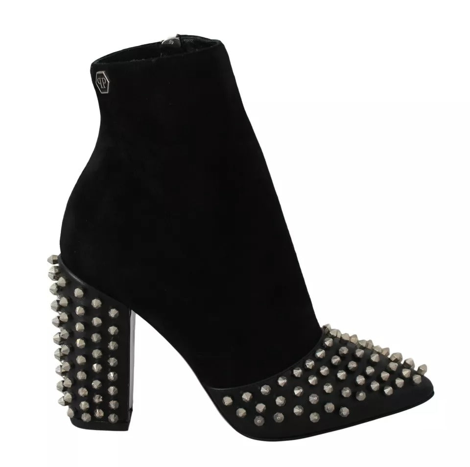 Philipp Plein Schwarze Wildleder-Absatzstiefeletten mit Nieten