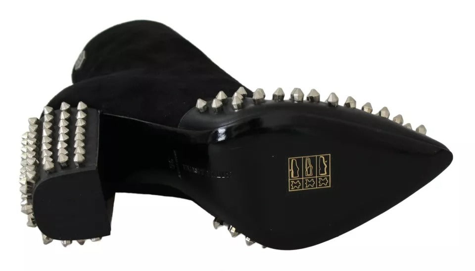 Philipp Plein Schwarze Wildleder-Absatzstiefeletten mit Nieten