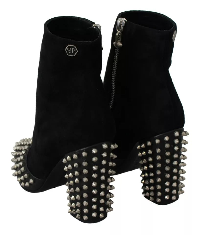 Philipp Plein Schwarze Wildleder-Absatzstiefeletten mit Nieten