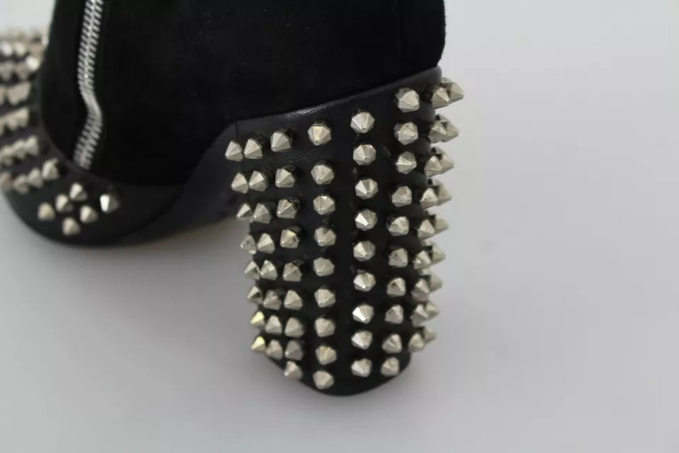 Philipp Plein Schwarze Wildleder-Absatzstiefeletten mit Nieten