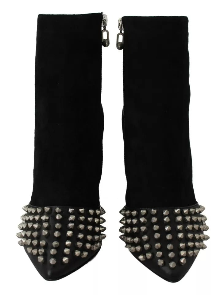 Philipp Plein Schwarze Wildleder-Absatzstiefeletten mit Nieten
