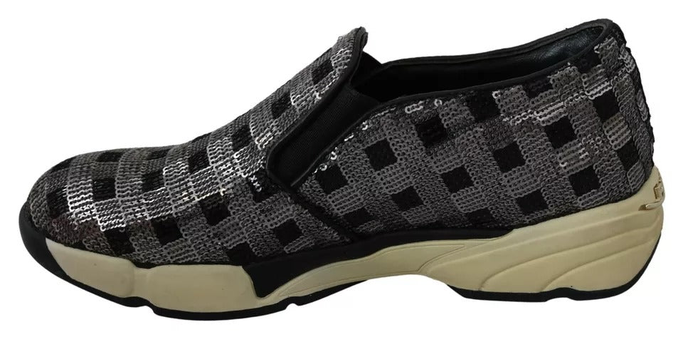 PINKO Silber Schwarz Slip-on Sequence Design Sneakers Schuhe