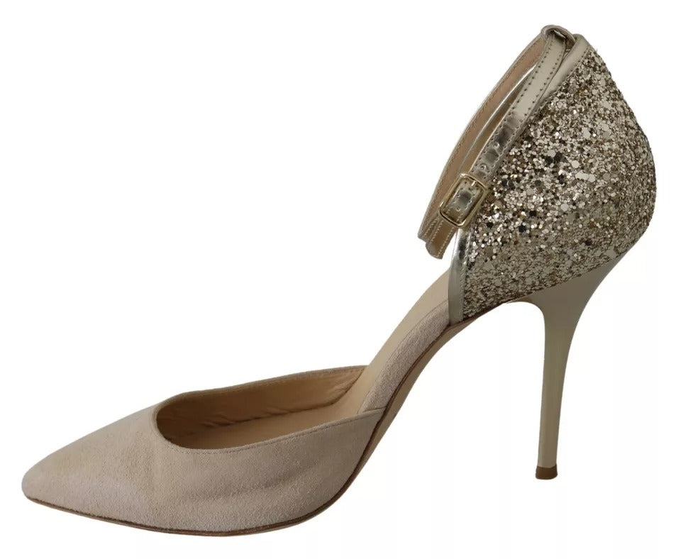 Elisabetta Franchi Beige Leinen Knöchelriemen High Heels Schuhe
