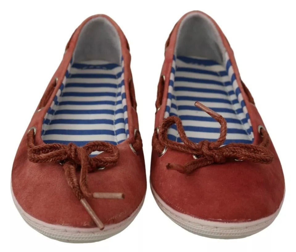 Pantofola D'Oro Koralle Wildleder Spitze Schleife Loafers Ballett Wohnung Schuhe