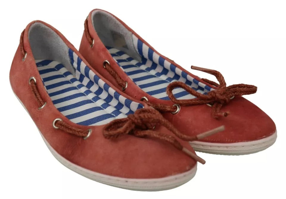 Pantofola D'Oro Koralle Wildleder Spitze Schleife Loafers Ballett Wohnung Schuhe