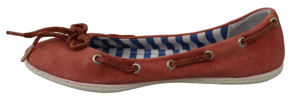 Pantofola D'Oro Koralle Wildleder Spitze Schleife Loafers Ballett Wohnung Schuhe