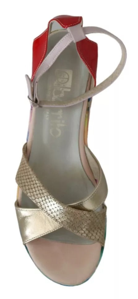 EBARRITO Multicolor Leder Knöchelriemen Keilabsatz Sandalen Schuhe