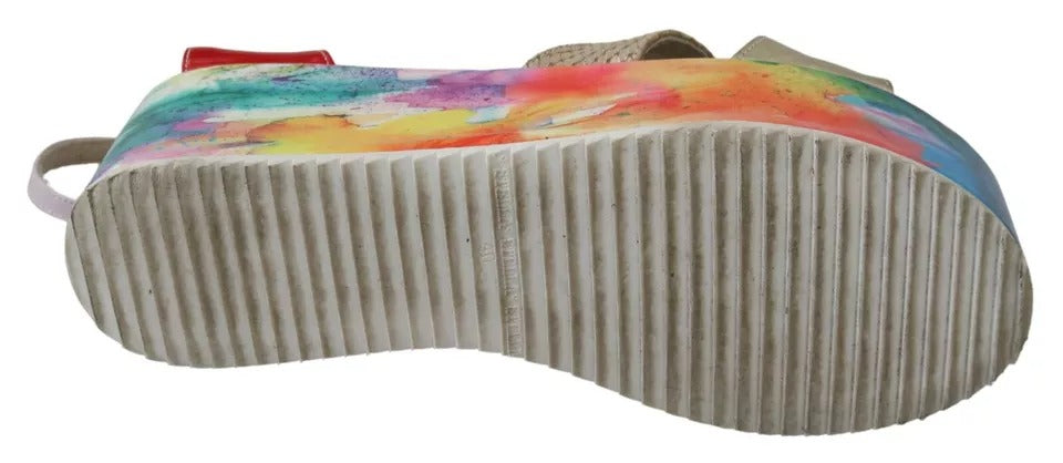 EBARRITO Multicolor Leder Knöchelriemen Keilabsatz Sandalen Schuhe