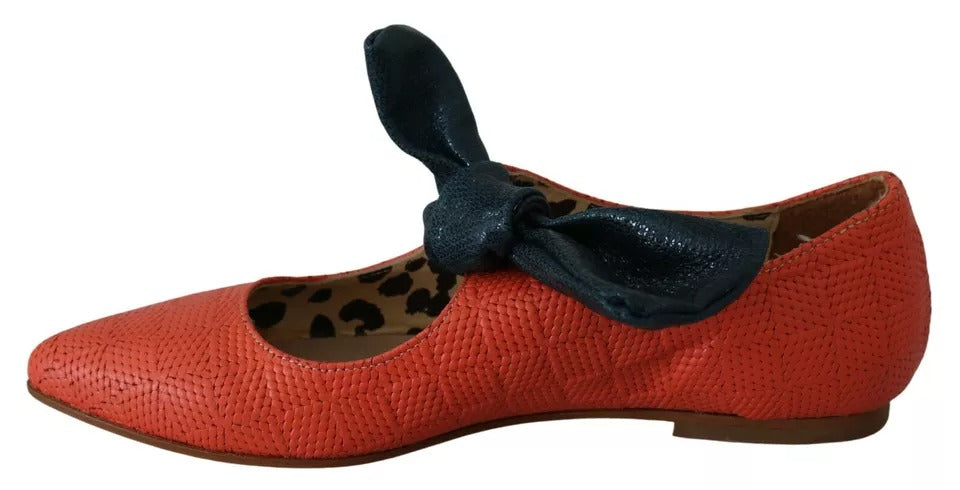 EBARRITO Orange Leder Schleife Slip-on Loafers Ballett Wohnung Schuhe