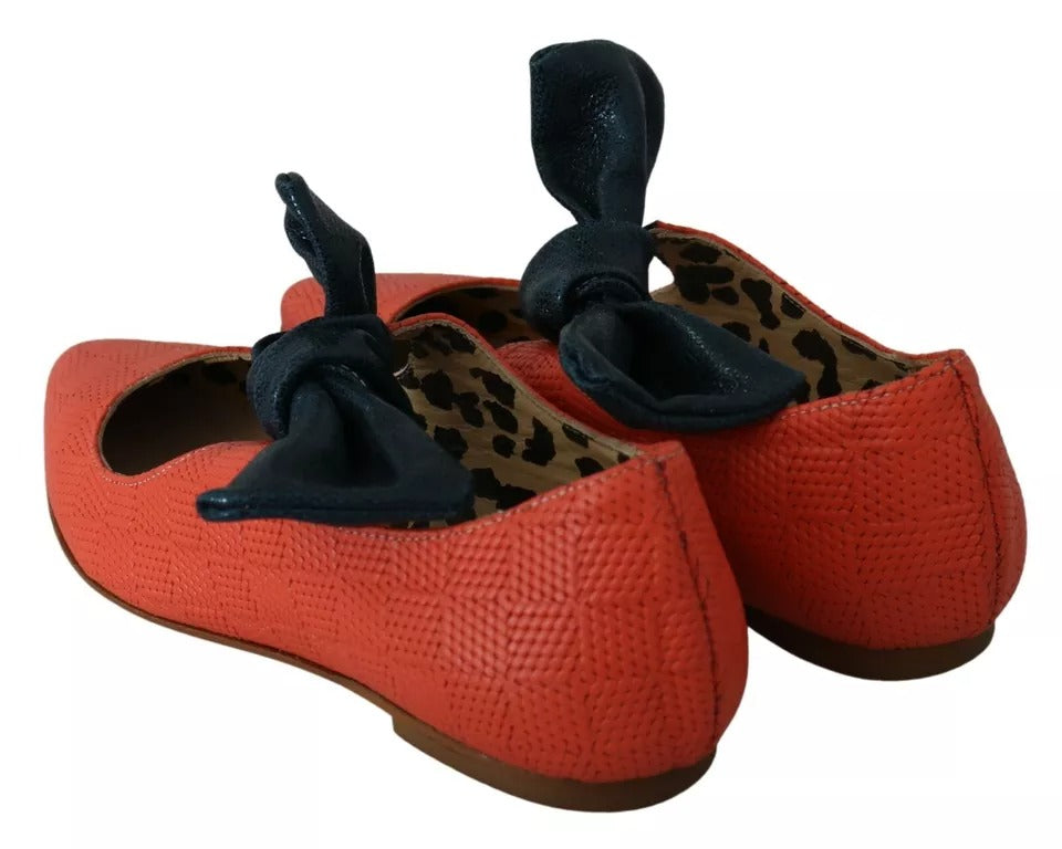 EBARRITO Orange Leder Schleife Slip-on Loafers Ballett Wohnung Schuhe