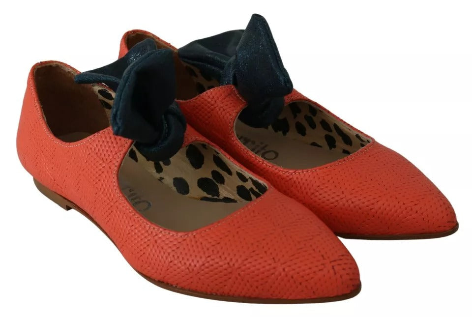 EBARRITO Orange Leder Schleife Slip-on Loafers Ballett Wohnung Schuhe