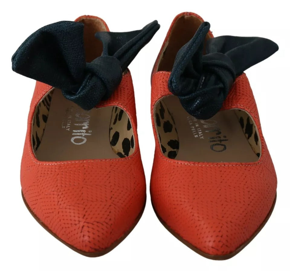 EBARRITO Orange Leder Schleife Slip-on Loafers Ballett Wohnung Schuhe