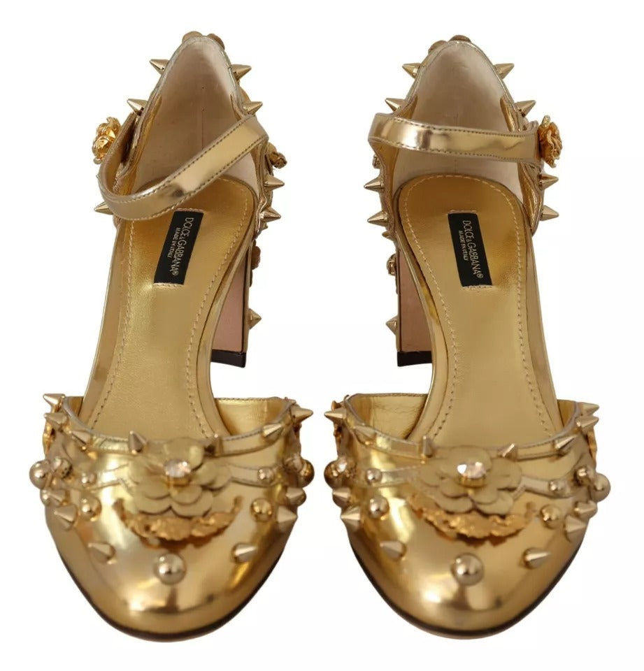 Dolce & Gabbana Gold Nieten Vally Slingback Sandalen Schuhe