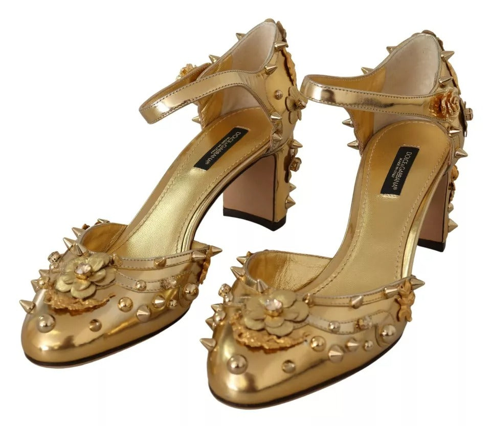 Dolce & Gabbana Gold Nieten Vally Slingback Sandalen Schuhe