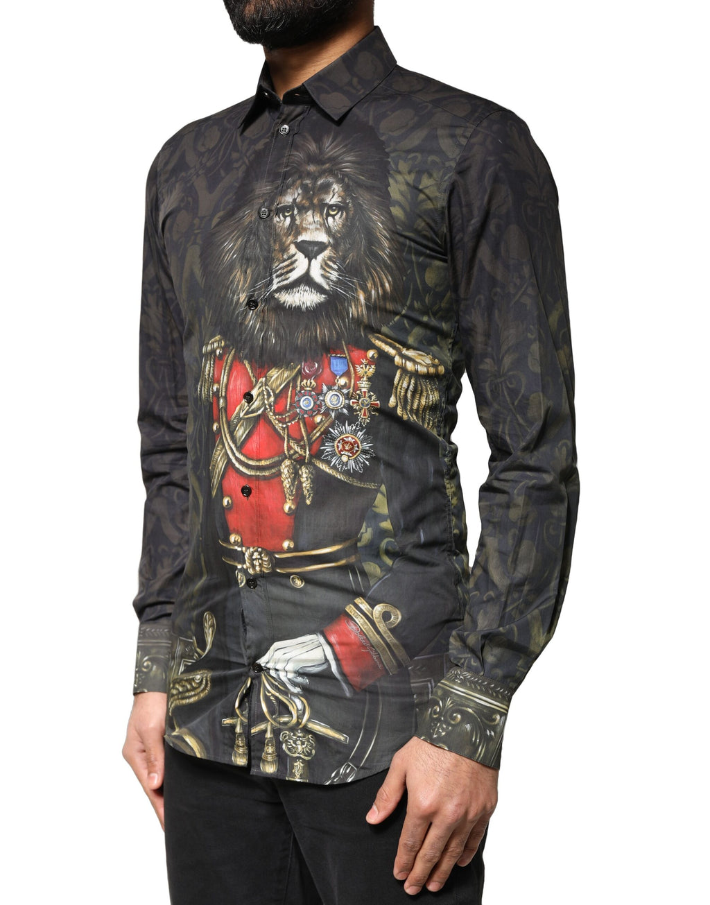 Dolce & Gabbana Schwarzes Royal Pet Portrait GOLD Kleid Hemd