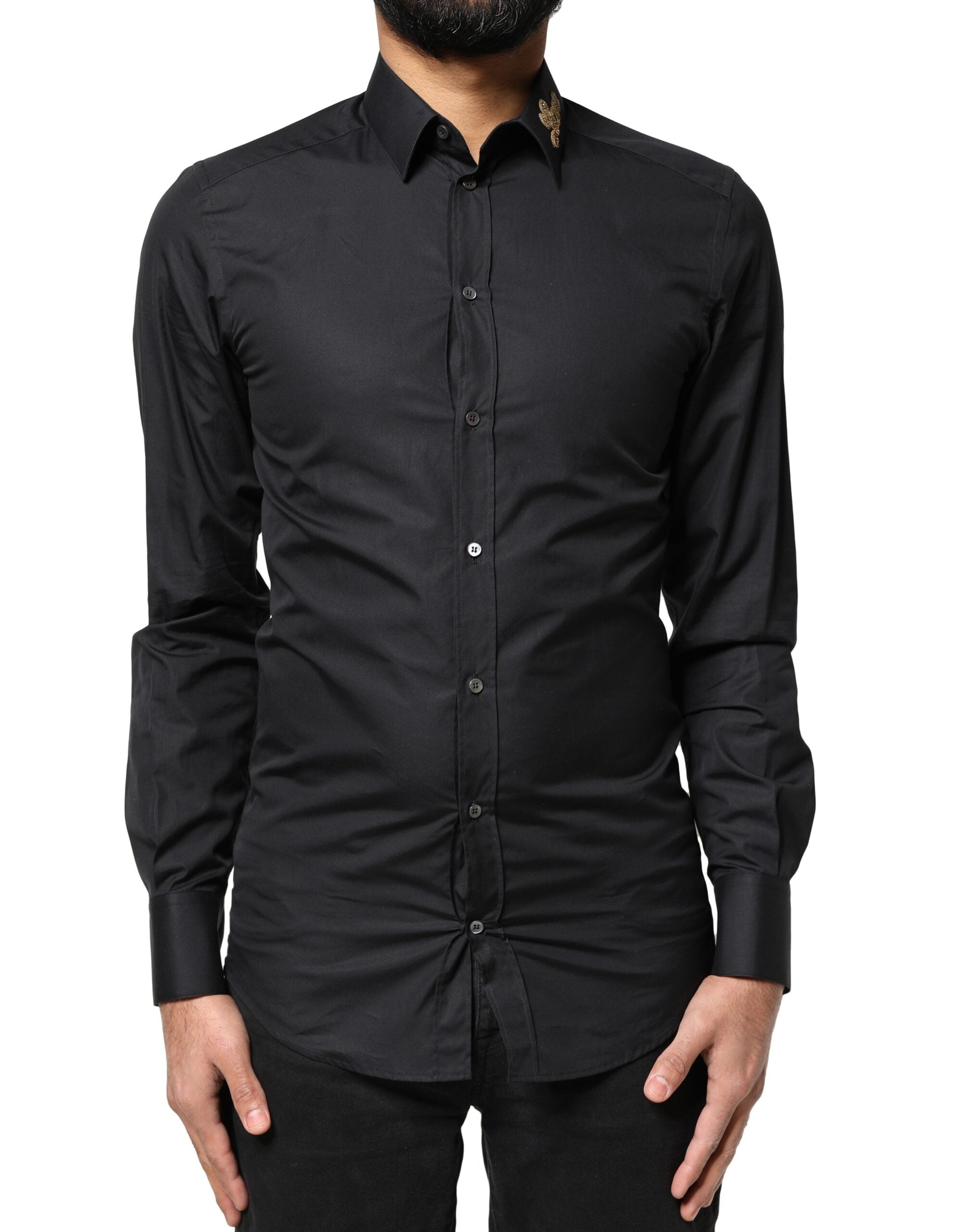 Dolce & Gabbana Schwarzes Love Stickerei GOLD Formelles Hemd