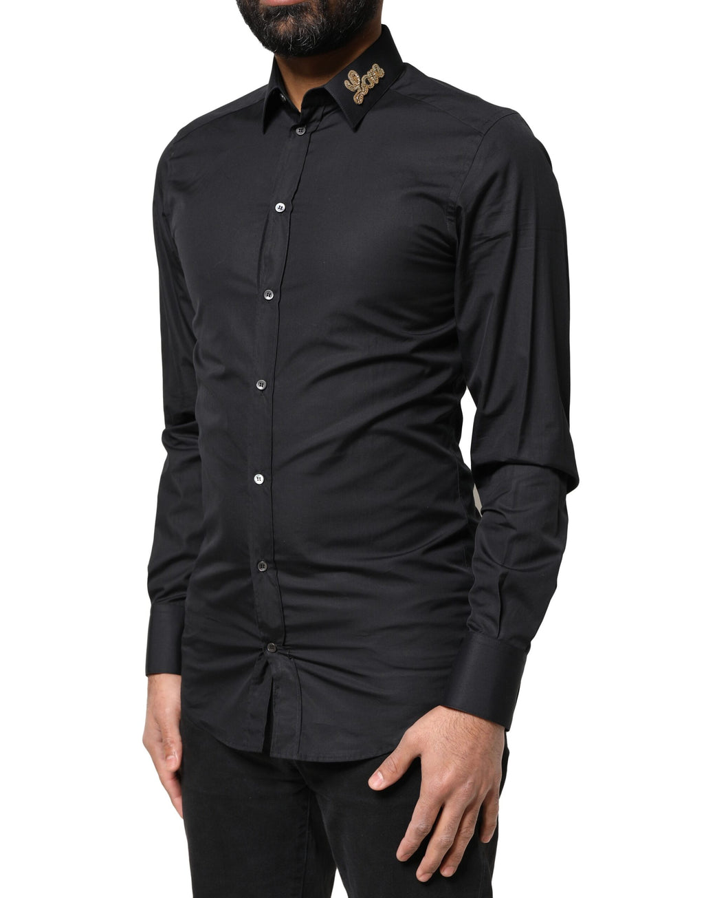 Dolce & Gabbana Schwarzes Love Stickerei GOLD Formelles Hemd
