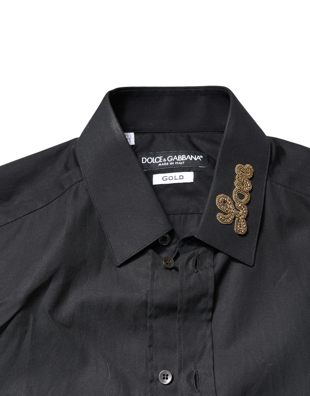 Dolce & Gabbana Schwarzes Love Stickerei GOLD Formelles Hemd