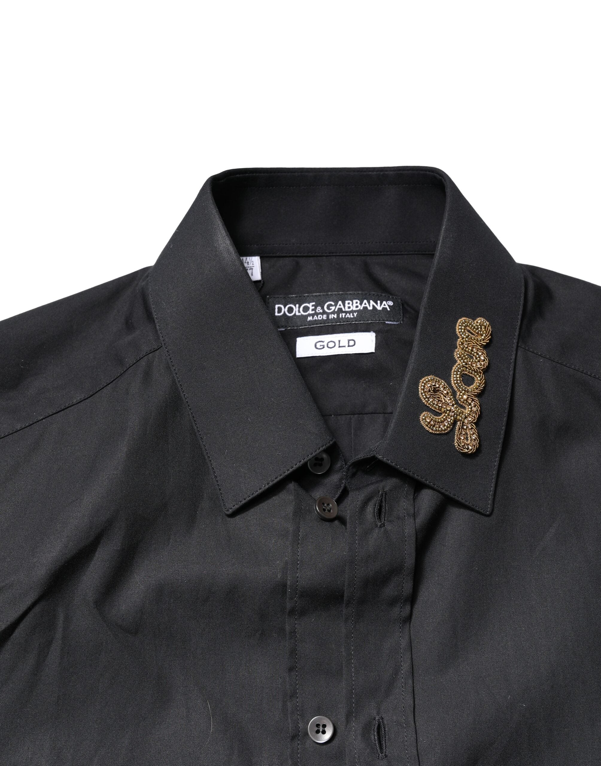 Dolce & Gabbana Schwarzes Love Stickerei GOLD Formelles Hemd