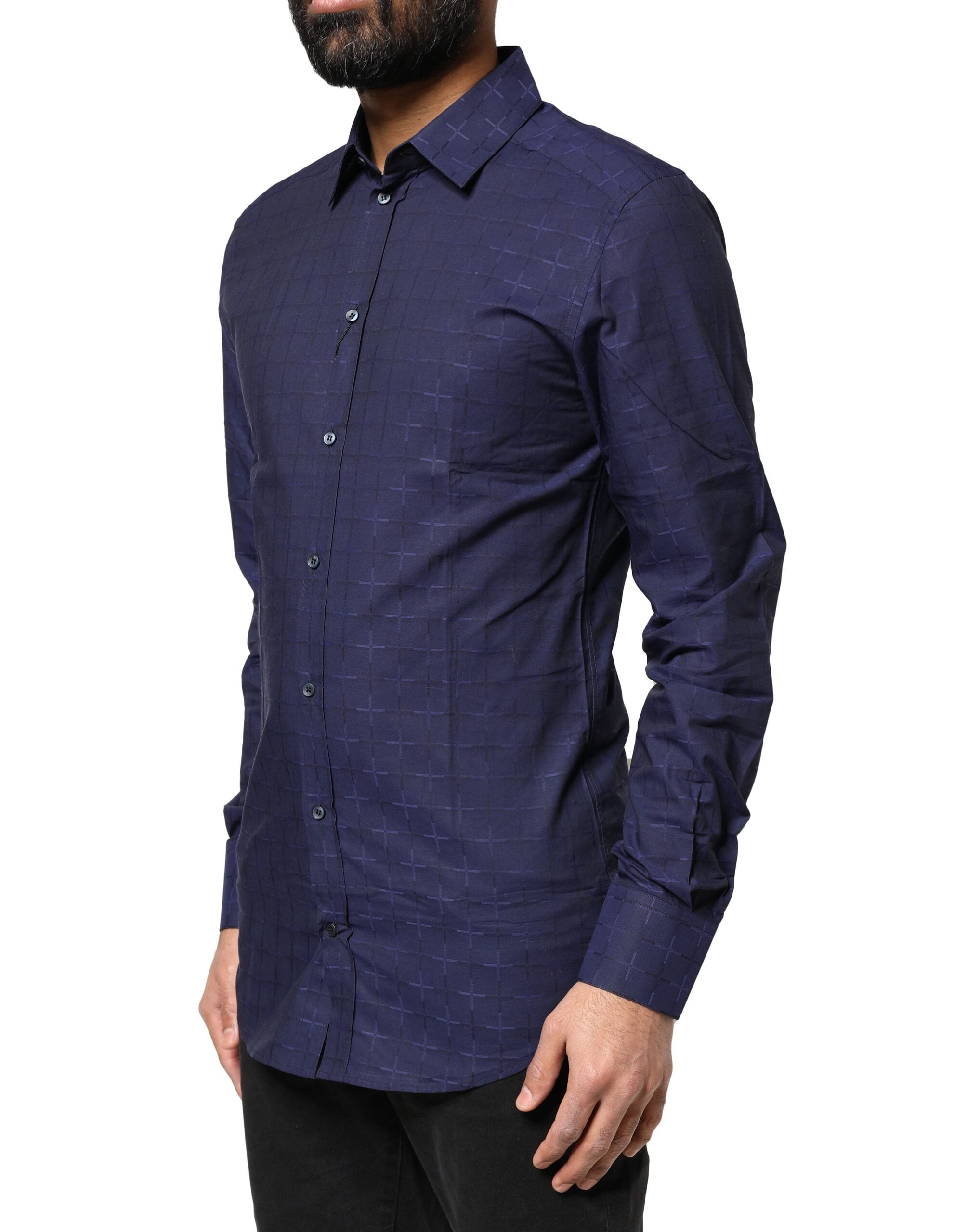 Dolce & Gabbana Blau kariertes Tartan GOLD Hemd für formelle Anlässe