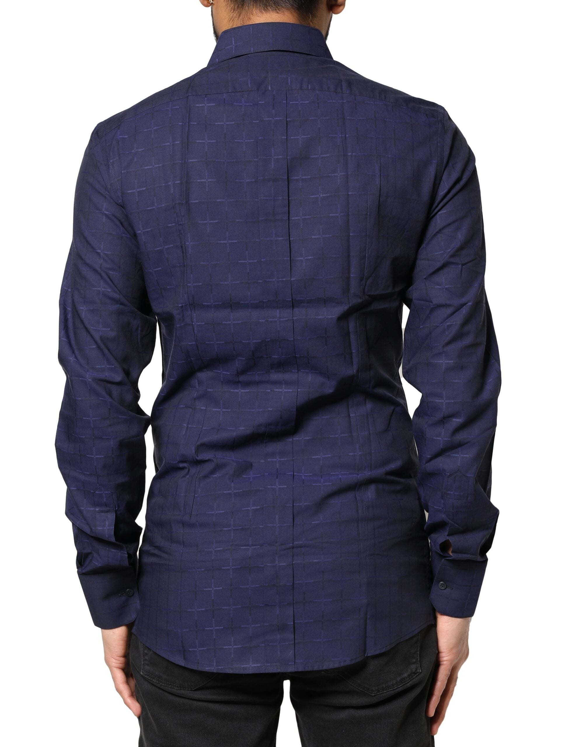 Dolce & Gabbana Blau kariertes Tartan GOLD Hemd für formelle Anlässe