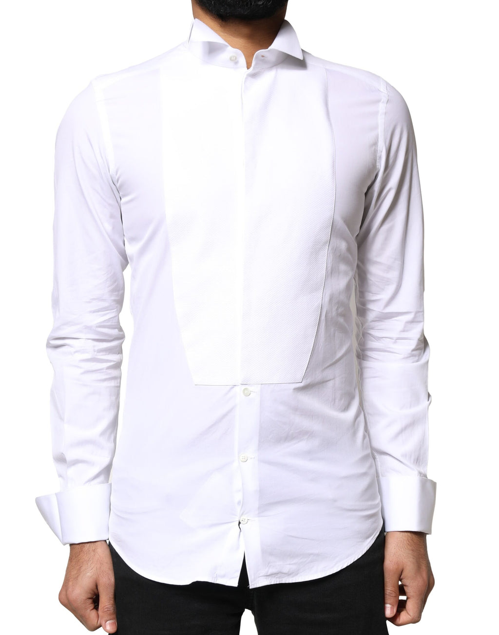 Dolce & Gabbana Weiß GOLD Baumwolle Popeline Lätzchen Formales Herrenhemd