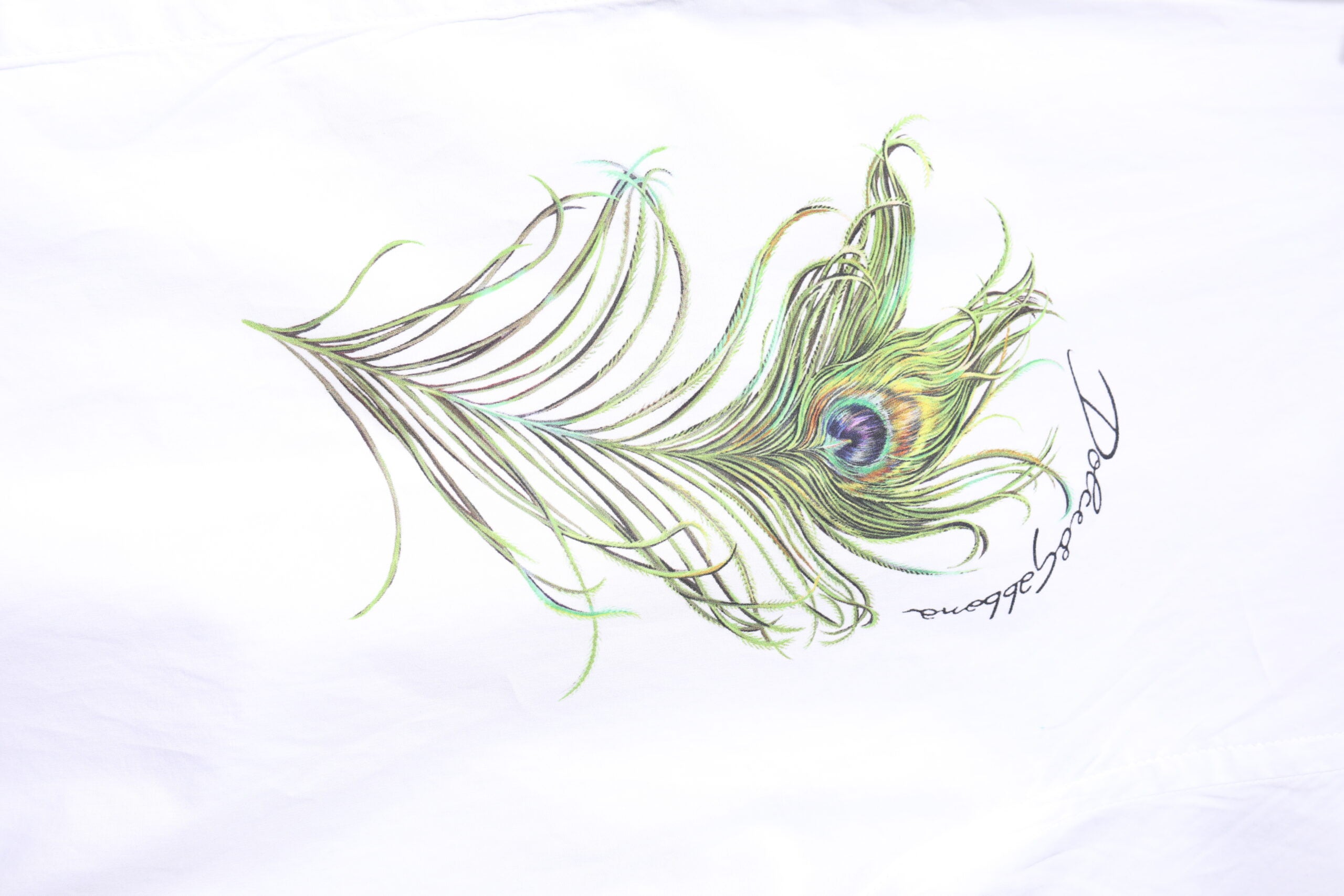 Dolce & Gabbana Weißes Pfauenfeder GOLD Hemd aus Baumwolle