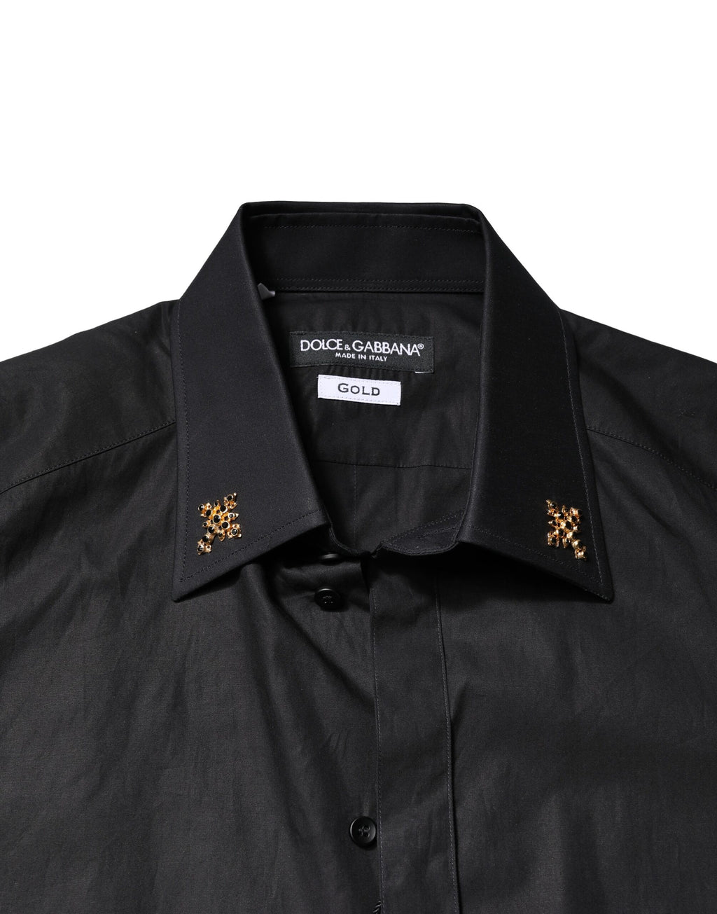Dolce & Gabbana Schwarzes GOLD Kreuz verschönertes Herrenhemd