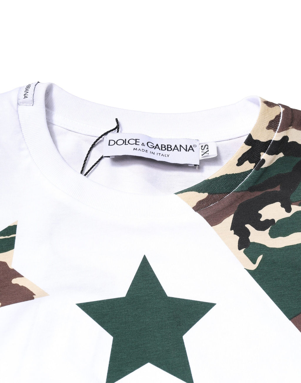 Dolce & Gabbana Weißes Camouflage Sterne T-Shirt mit Rundhalsausschnitt