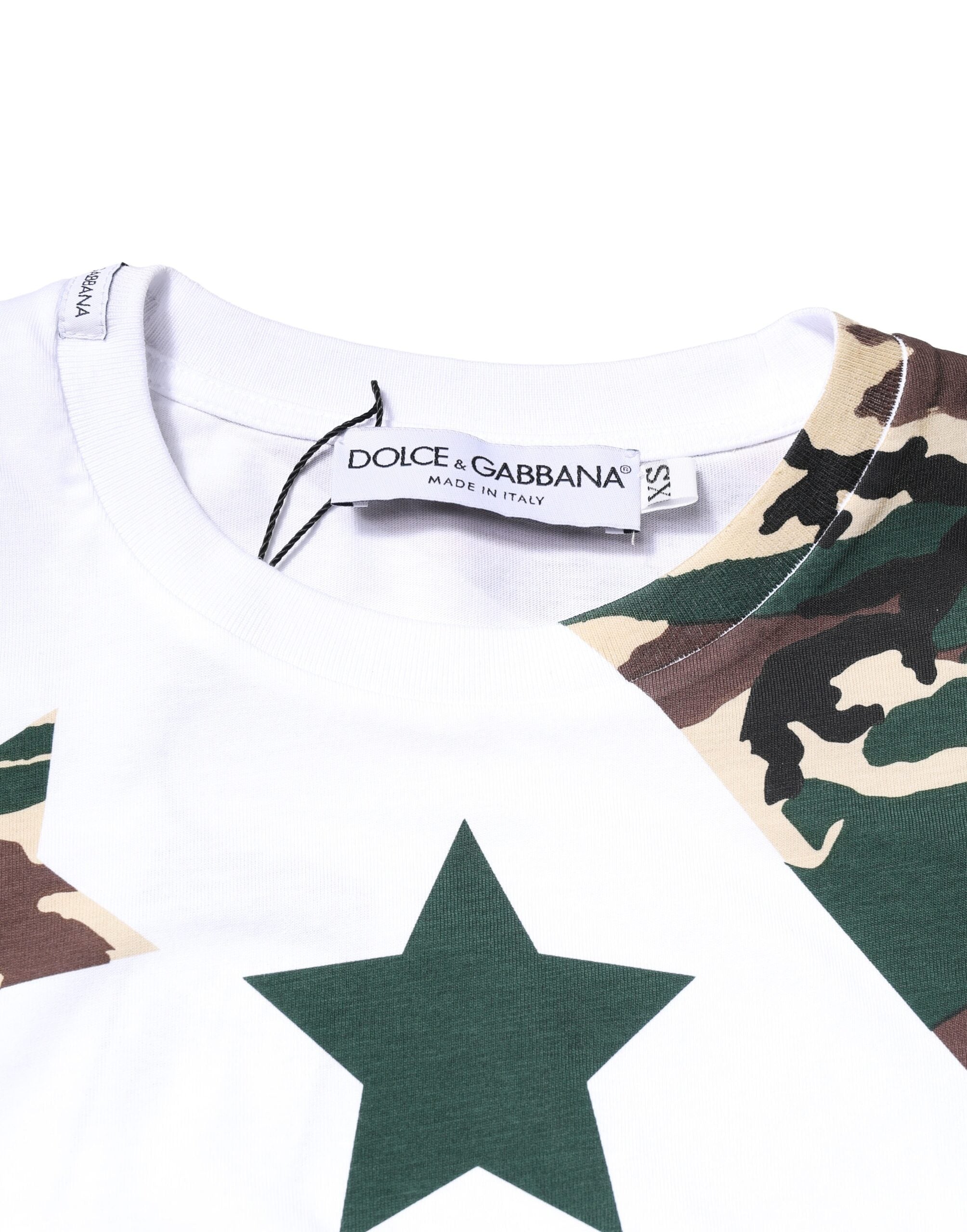 Dolce & Gabbana Weißes Camouflage Sterne T-Shirt mit Rundhalsausschnitt