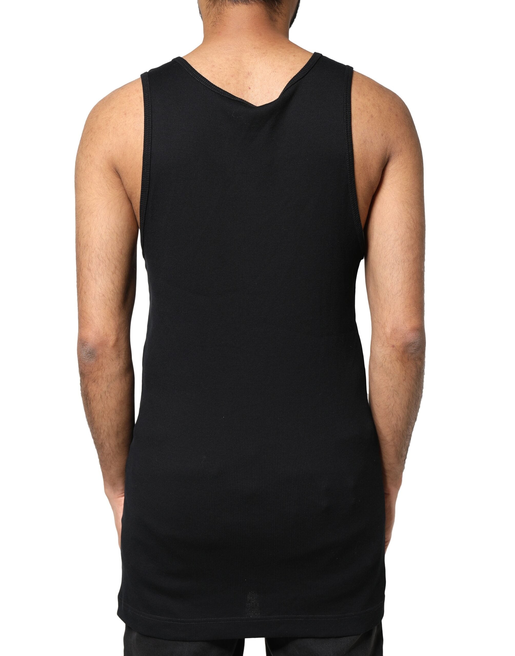 Dolce & Gabbana Schwarzes Baumwolle Rip Style ärmelloses Männer Tank T-Shirt