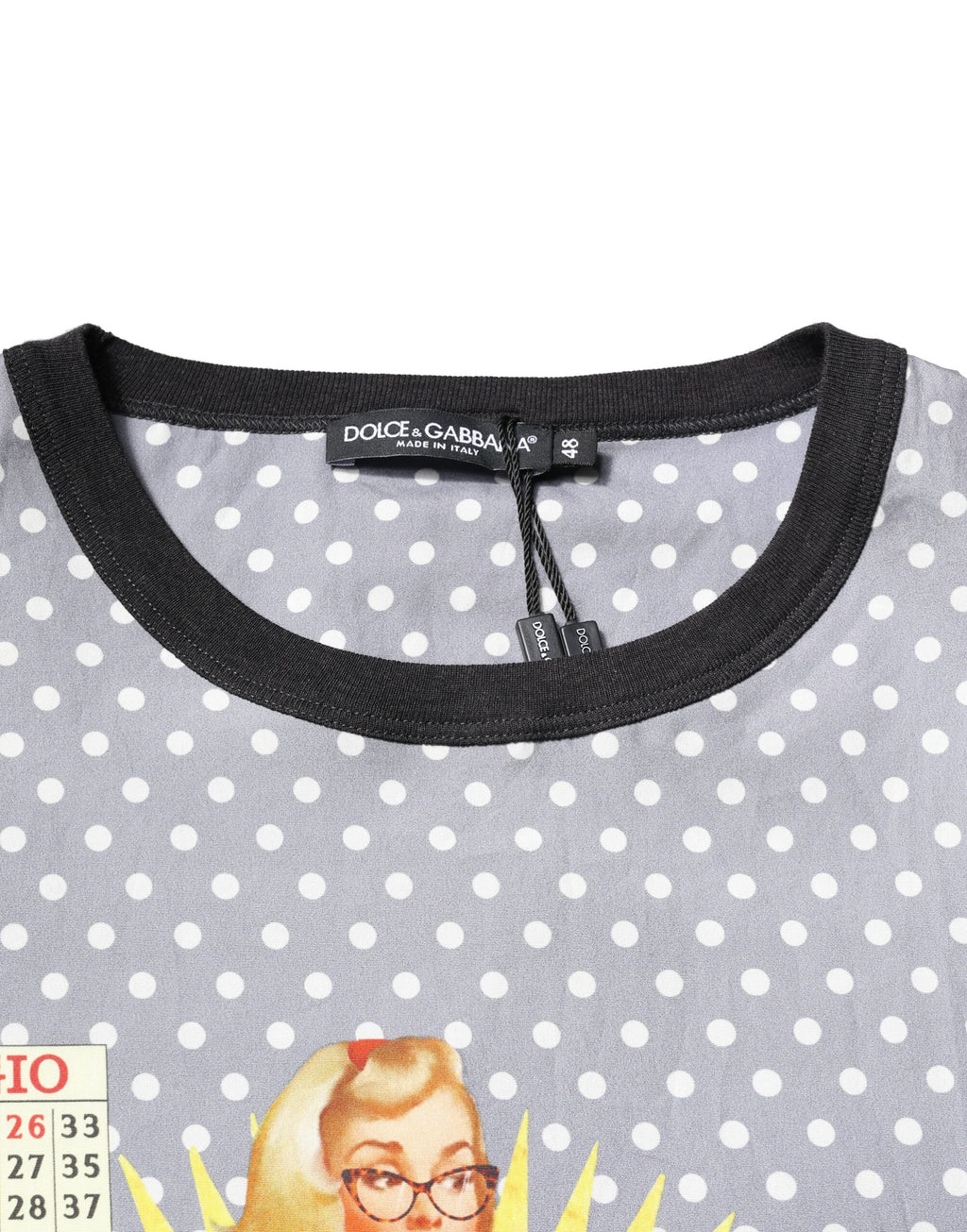 Dolce & Gabbana Graues Polka Dot Pin-Up Print T-Shirt mit Rundhalsausschnitt