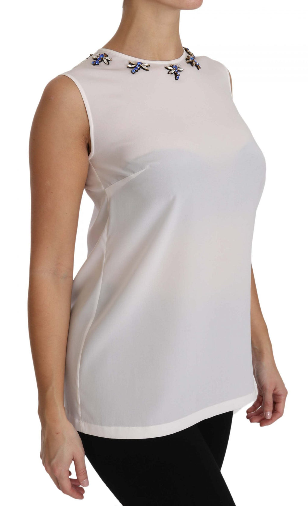 Dolce & Gabbana Weißes Seidenoberteil mit Kristall-Libellenverzierung