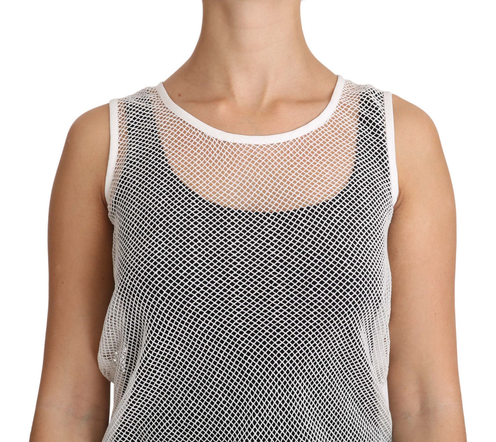 Dolce & Gabbana weißes transparentes ärmelloses Netz-Tanktop