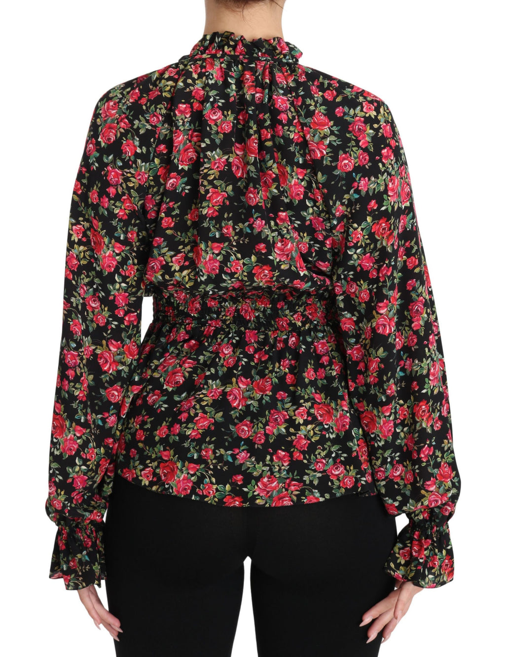 Dolce & Gabbana Schwarzes Rose Print Floral Shirt Top Bluse