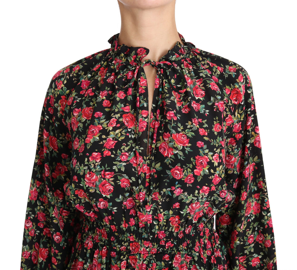 Dolce & Gabbana Schwarzes Rose Print Floral Shirt Top Bluse