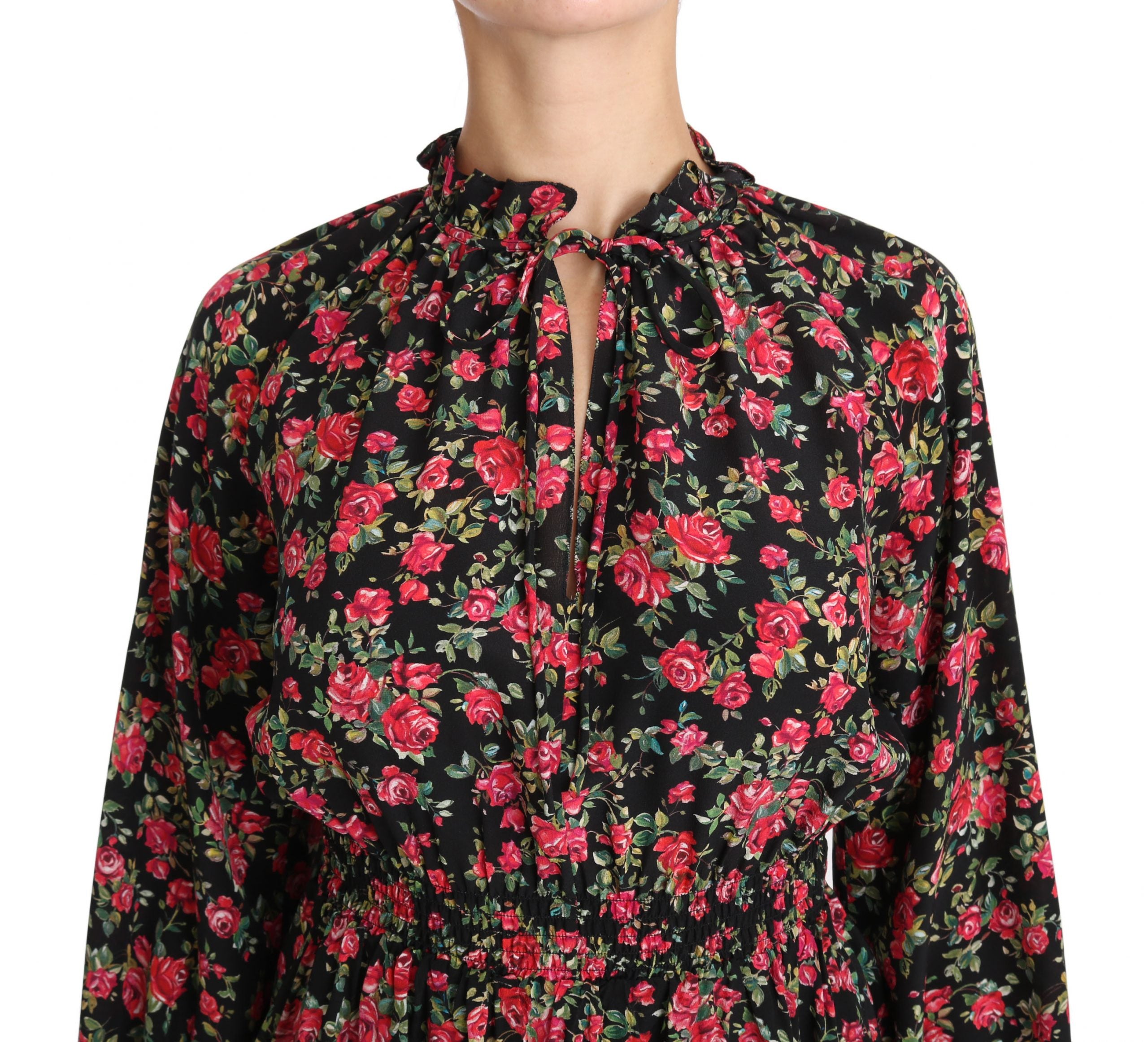 Dolce & Gabbana Schwarzes Rose Print Floral Shirt Top Bluse
