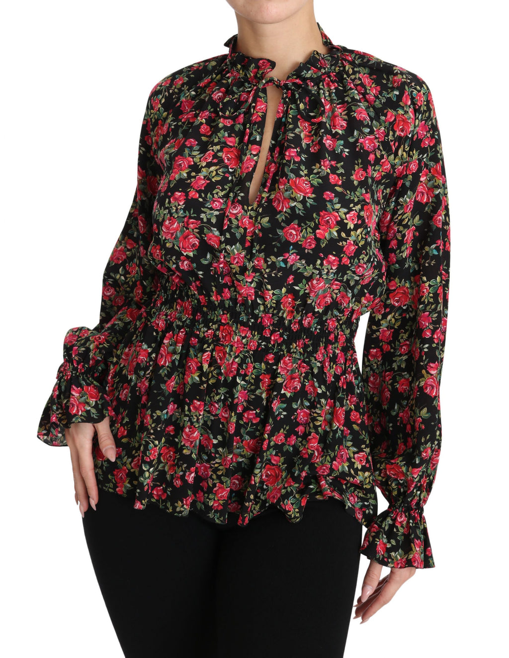 Dolce & Gabbana Schwarzes Rose Print Floral Shirt Top Bluse