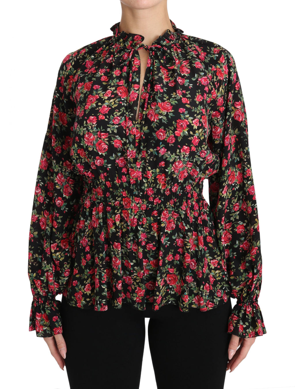 Dolce & Gabbana Schwarzes Rose Print Floral Shirt Top Bluse