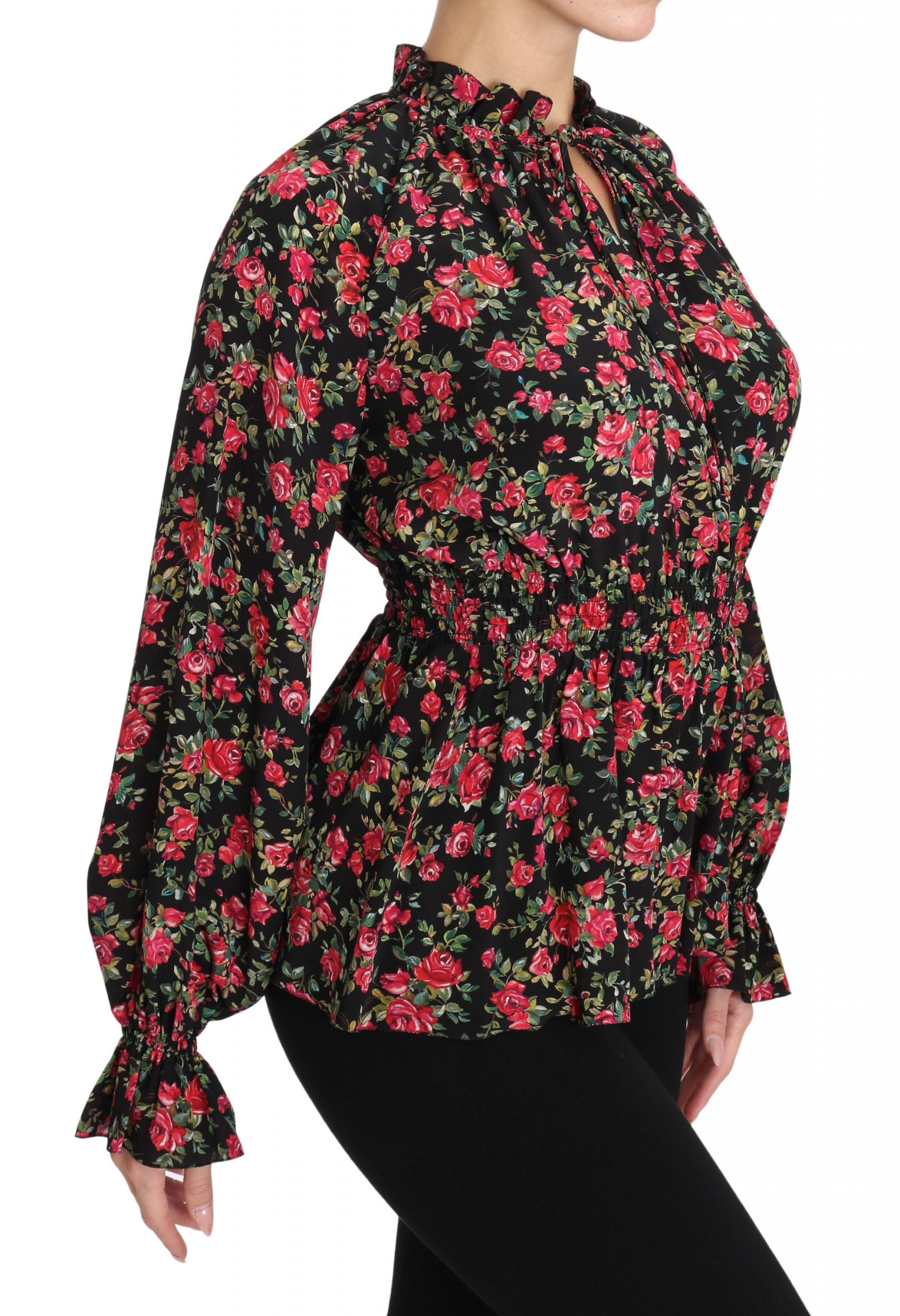 Dolce & Gabbana Schwarzes Rose Print Floral Shirt Top Bluse