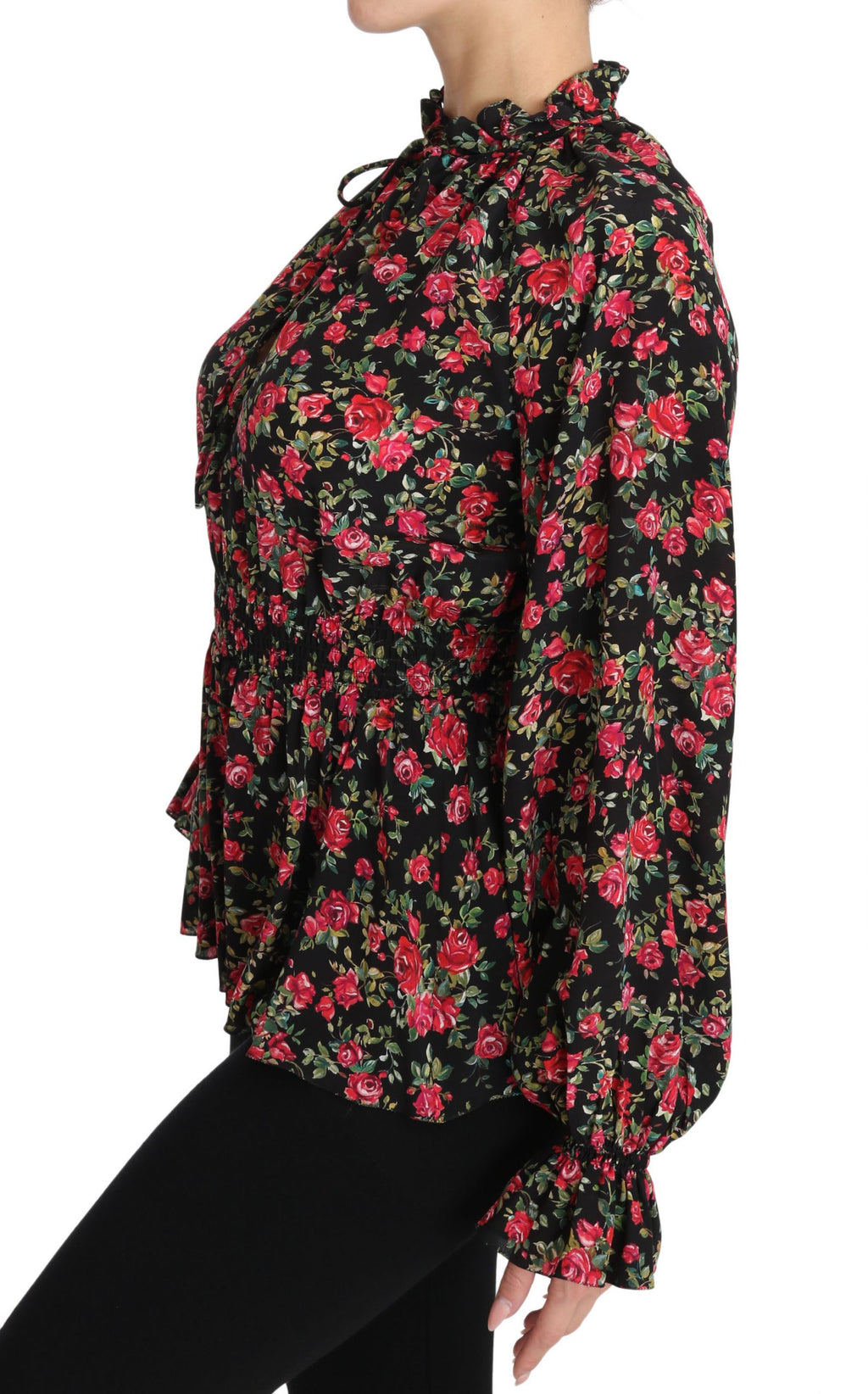 Dolce & Gabbana Schwarzes Rose Print Floral Shirt Top Bluse