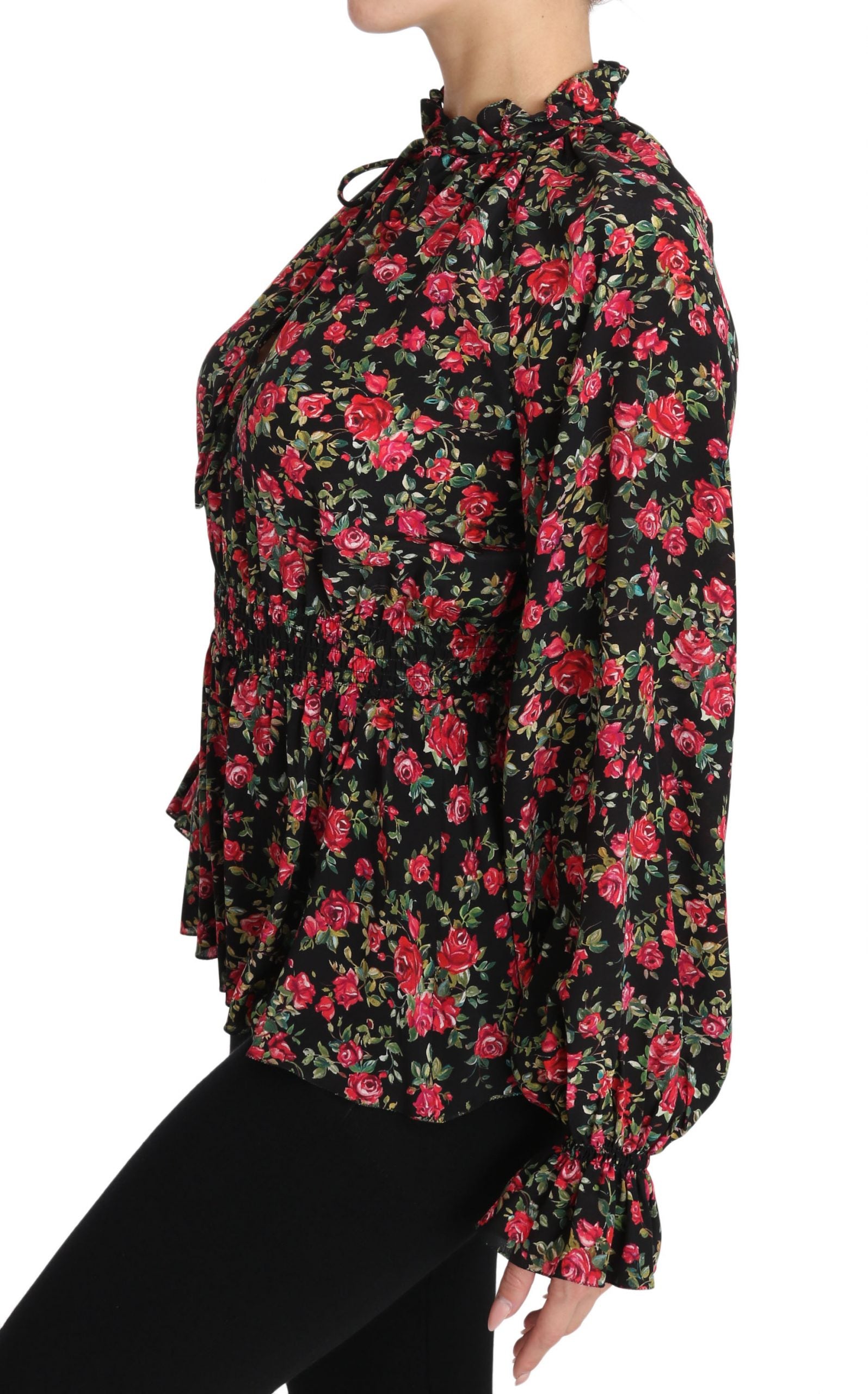 Dolce & Gabbana Schwarzes Rose Print Floral Shirt Top Bluse