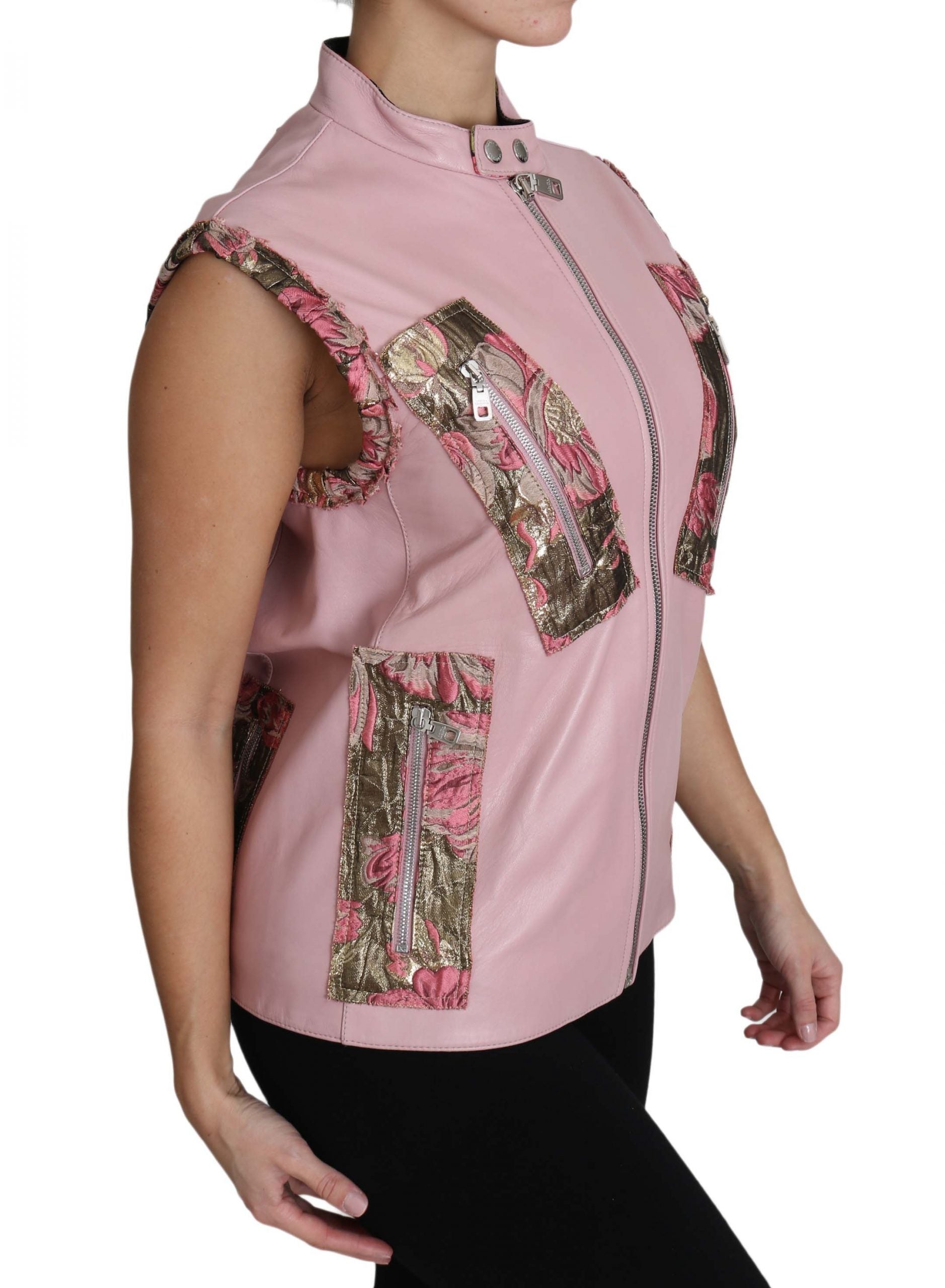 Dolce & Gabbana Rosa ärmellose Weste mit Reißverschluss aus Lammleder