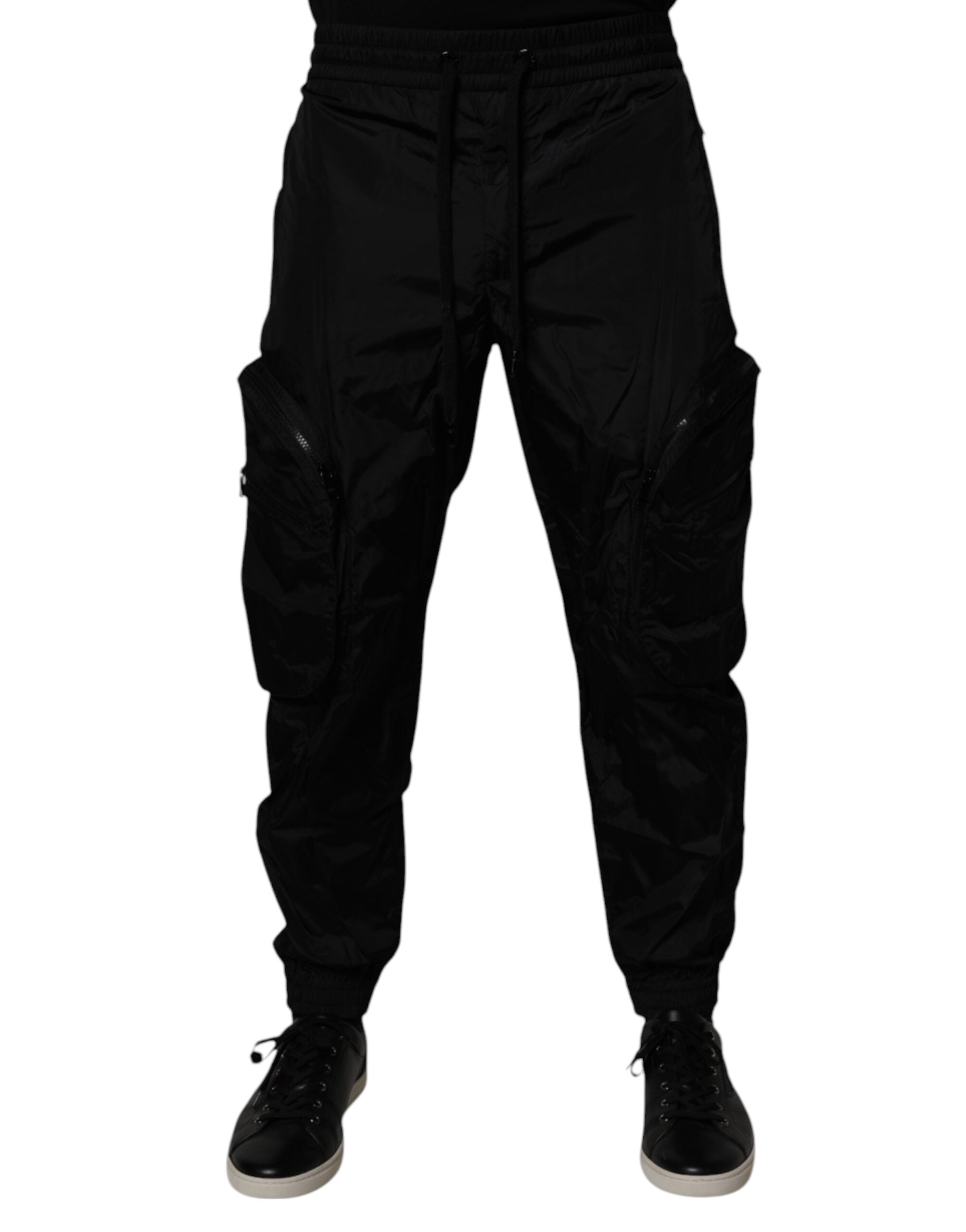Dolce & Gabbana Schwarze Nylon Cargo Jogger Männer Sweatpants Hosen