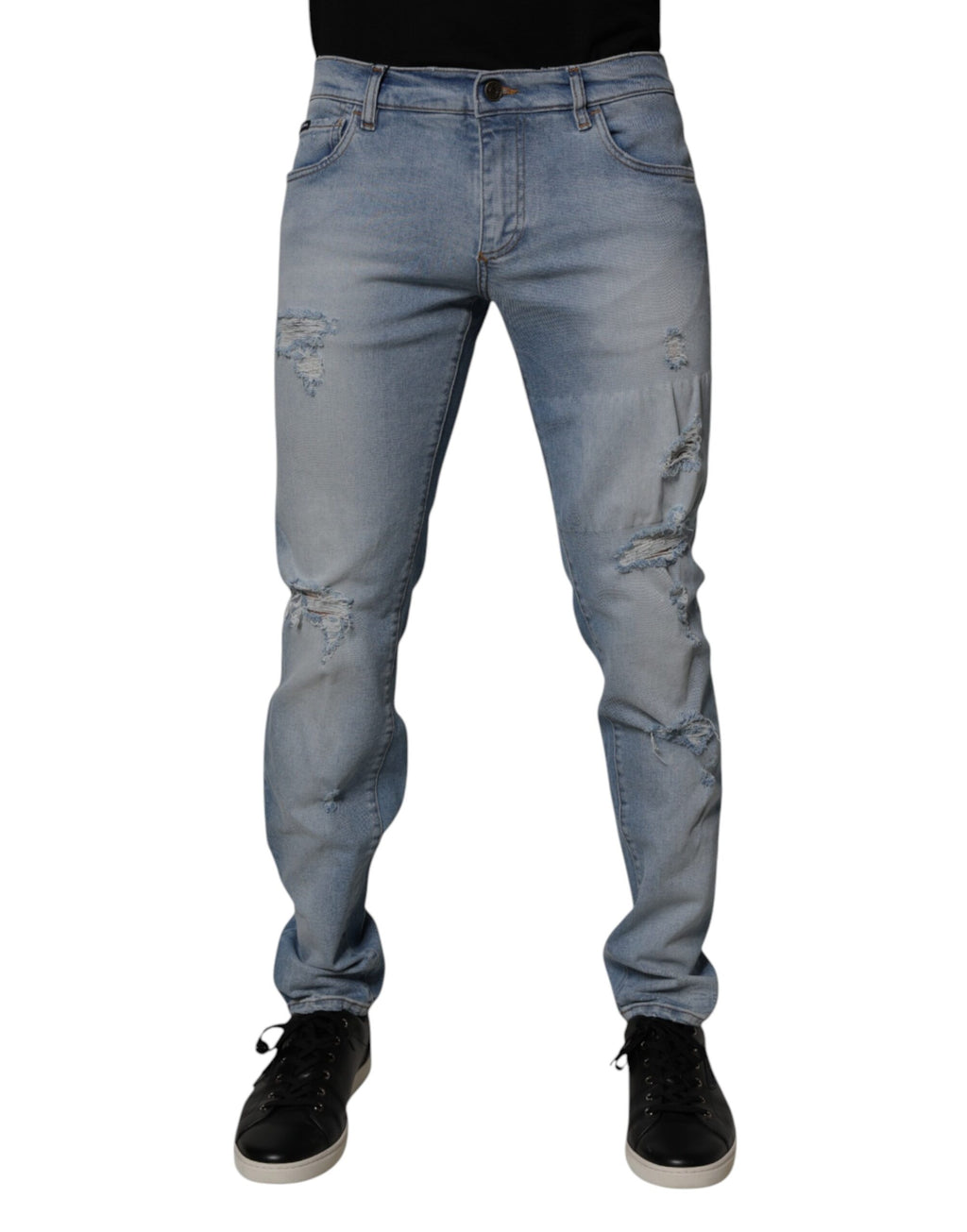 Dolce & Gabbana Blaue zerfledderte Baumwoll-Skinny Herren Denim Jeans